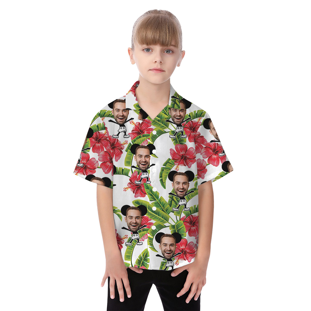 Funny Custom Face Mickey Steamboat Willie Matching Family Hawaiian Outfits