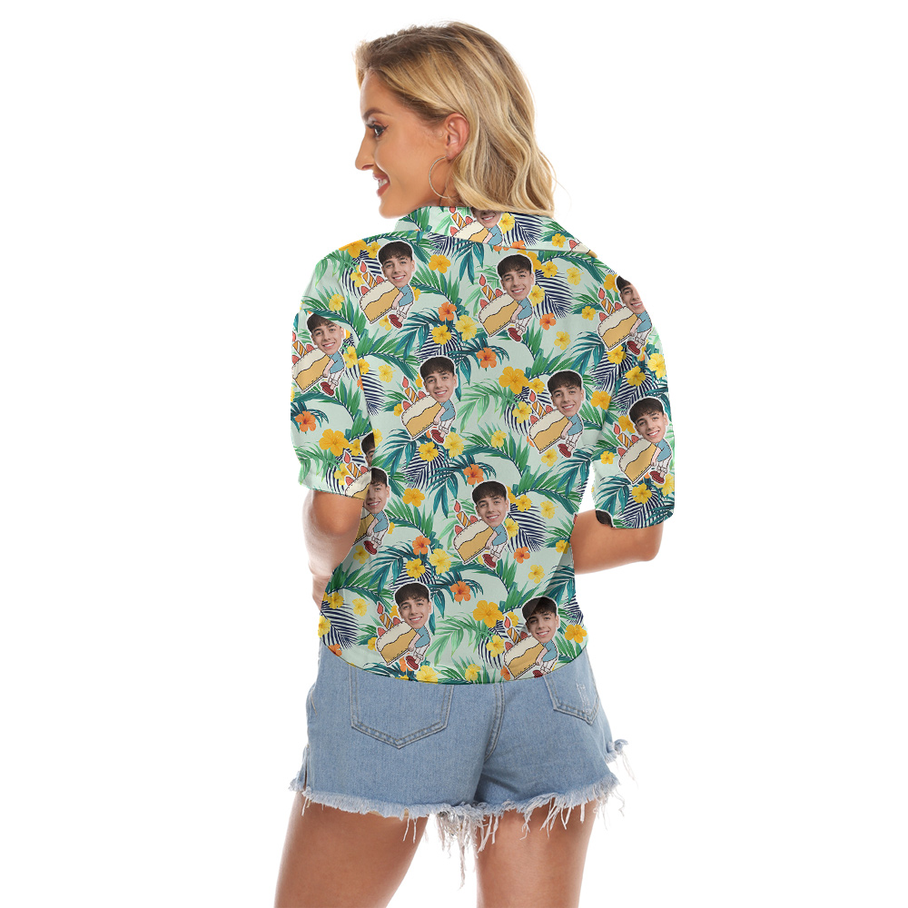 Custom Happy Face Birthday Hawaiian Women's Cropped Shirt