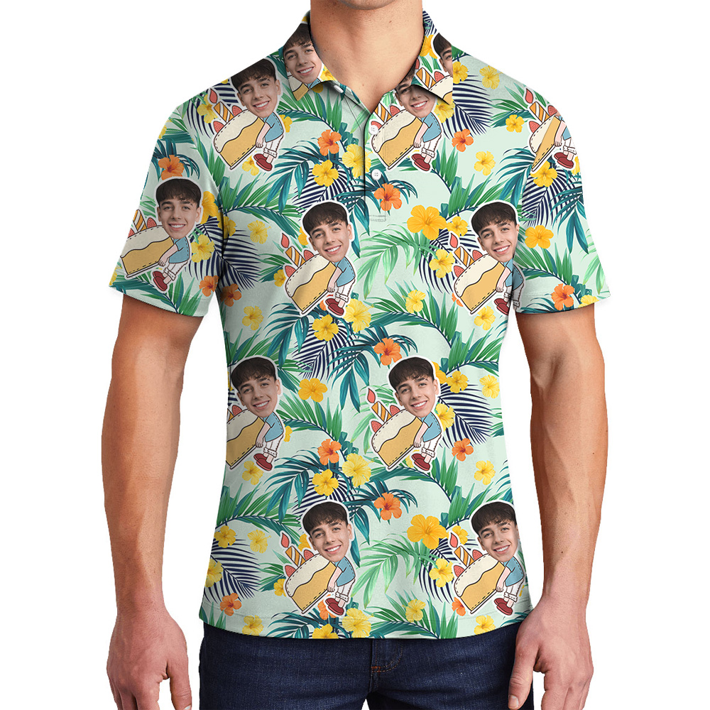Tropical Forest Custom Birthday Hawaiian Polo Shirt for Men with Face - variant image 1