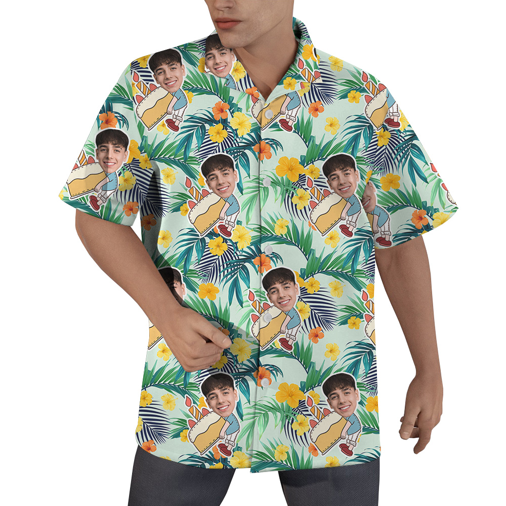 Tropical Green Custom Birthday Hawaiian Shirt for Men with Face - variant image 1