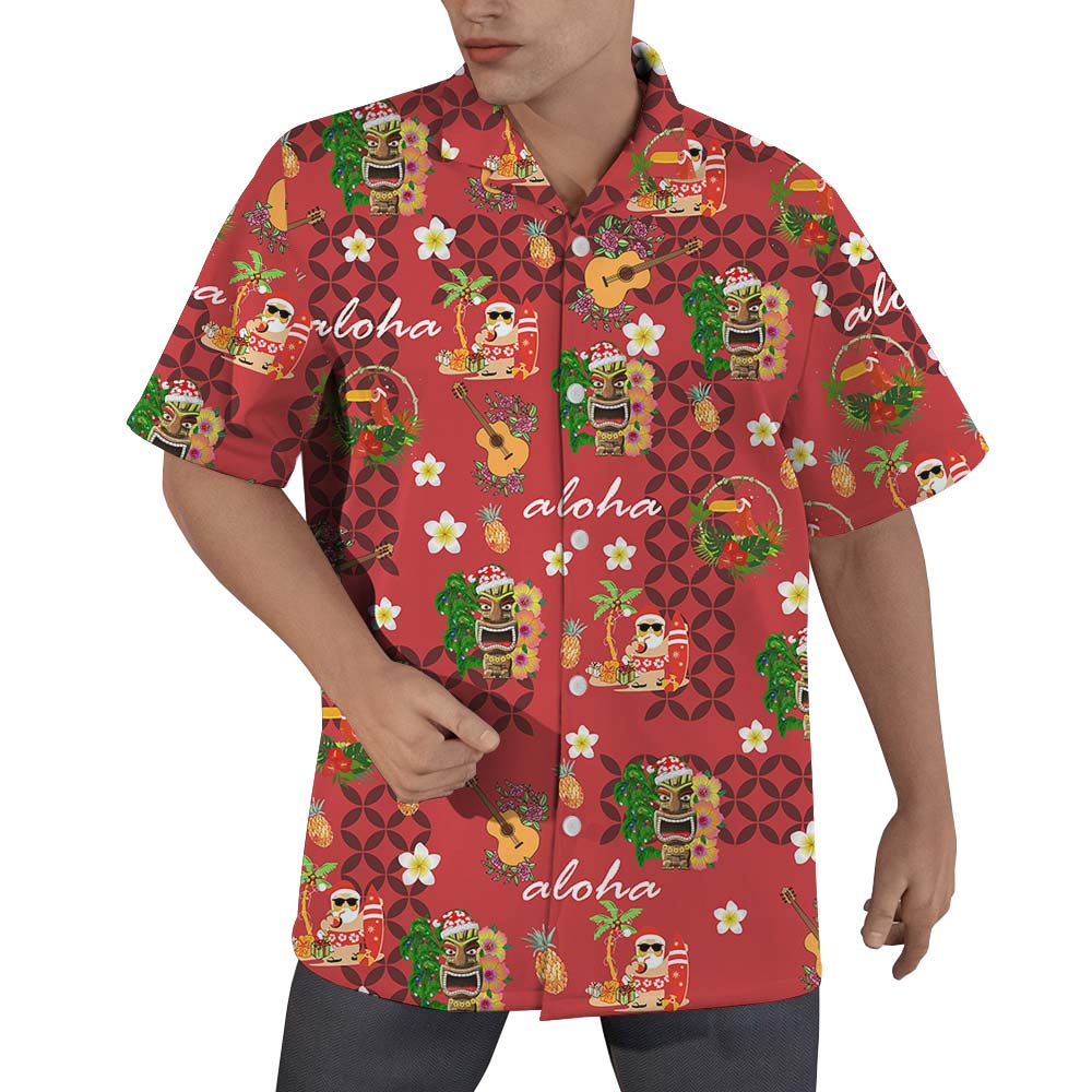 Red Aloha Men's Shirt With Beach Santa - variant image 1