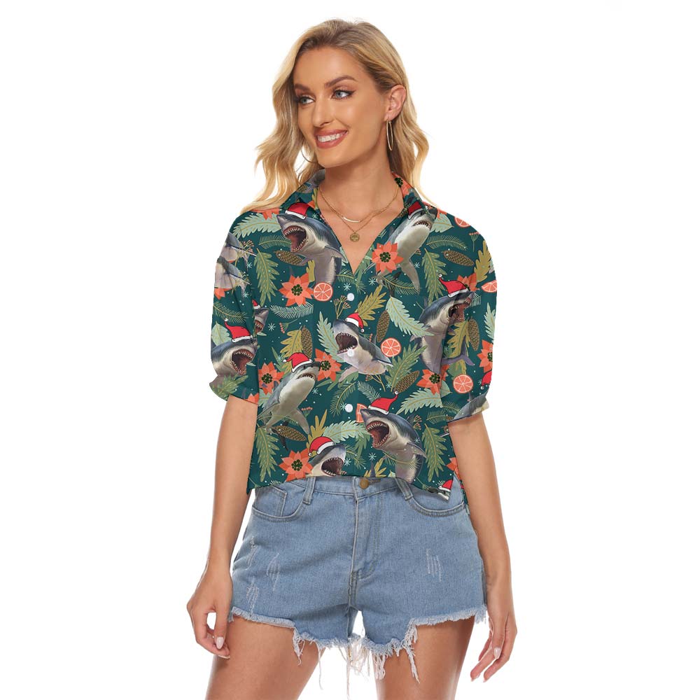 Women's Cropped Shirt With Santa Shark - variant image 1