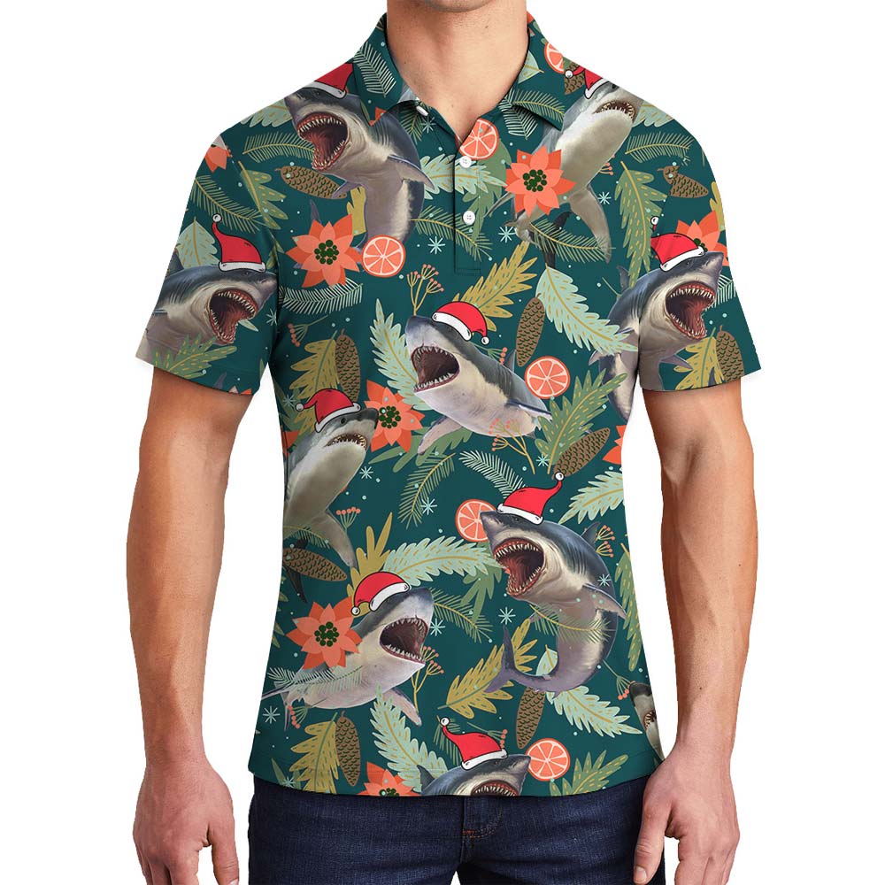 Hawaiian Men's Polo With Santa Shark - variant image 1