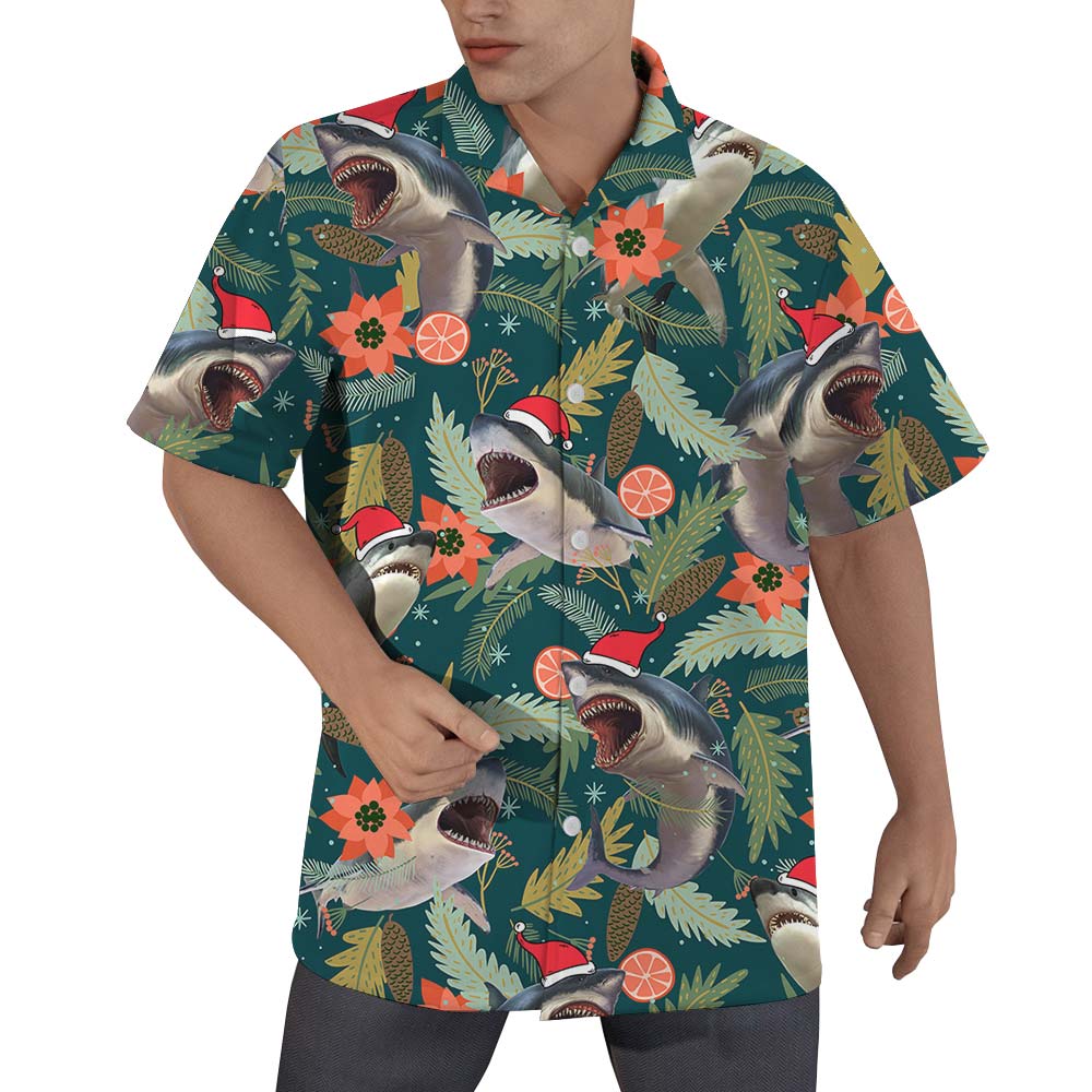 Santa Shark Tropical Hawaiian Shirt Men - variant image 1