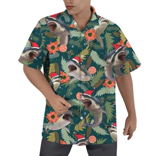 Santa Shark Tropical Hawaiian Shirt Men