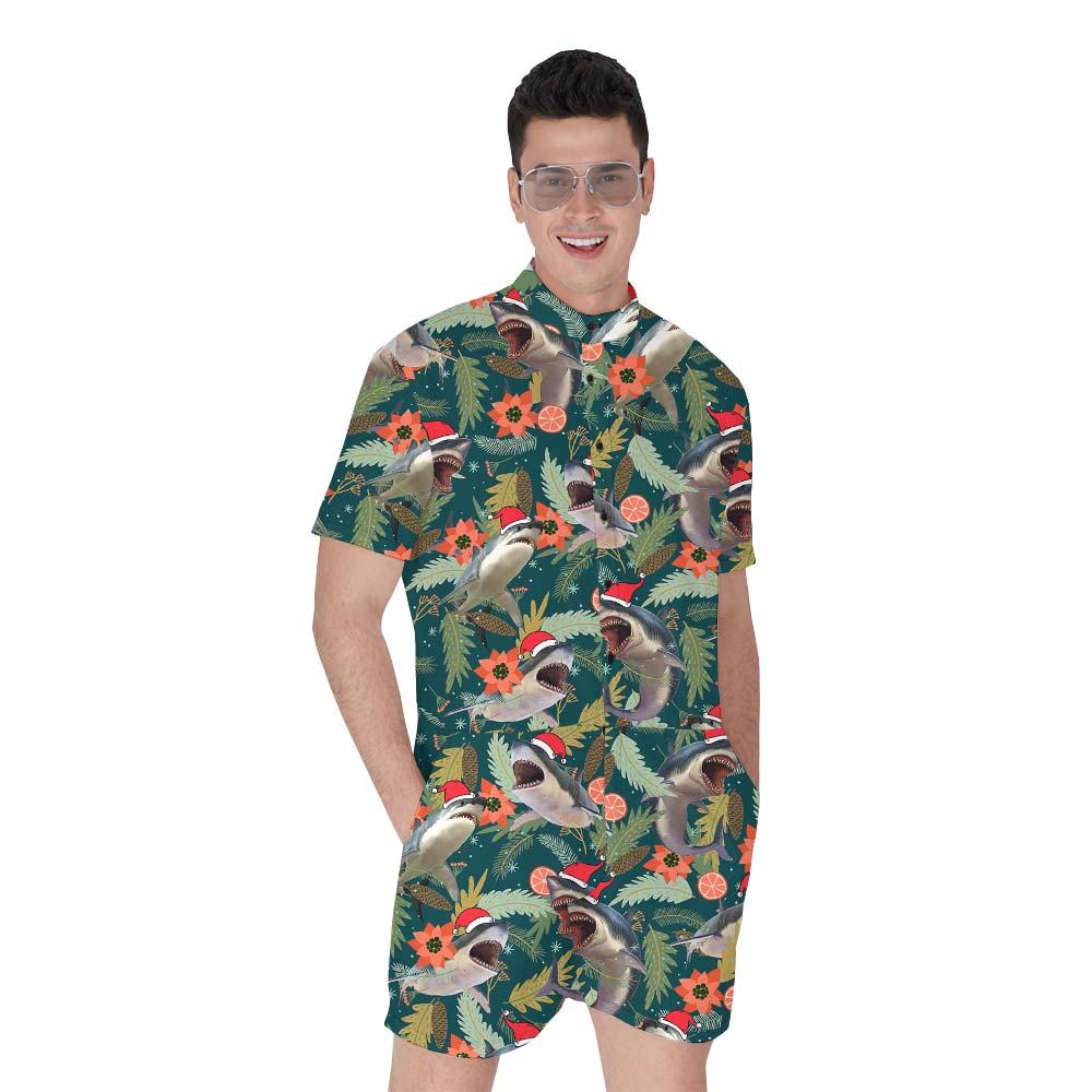 Hawaiian Shark With Santa Hat Men's Romper - variant image 1