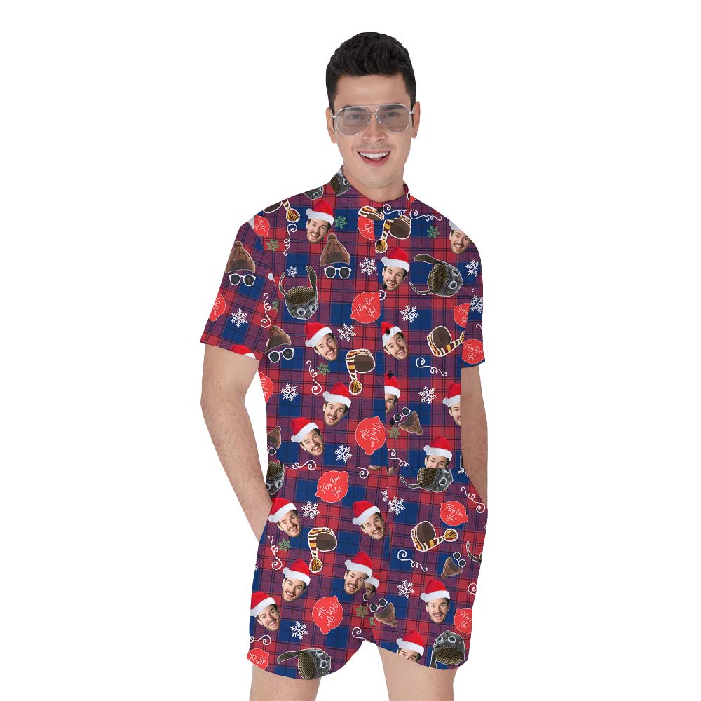 X-mas Custom Plaid Buffalo Hawaiian Men's Romper - variant image 1