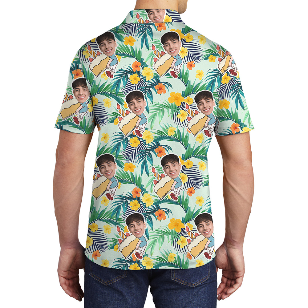 Tropical Forest Custom Birthday Hawaiian Polo Shirt for Men with Face