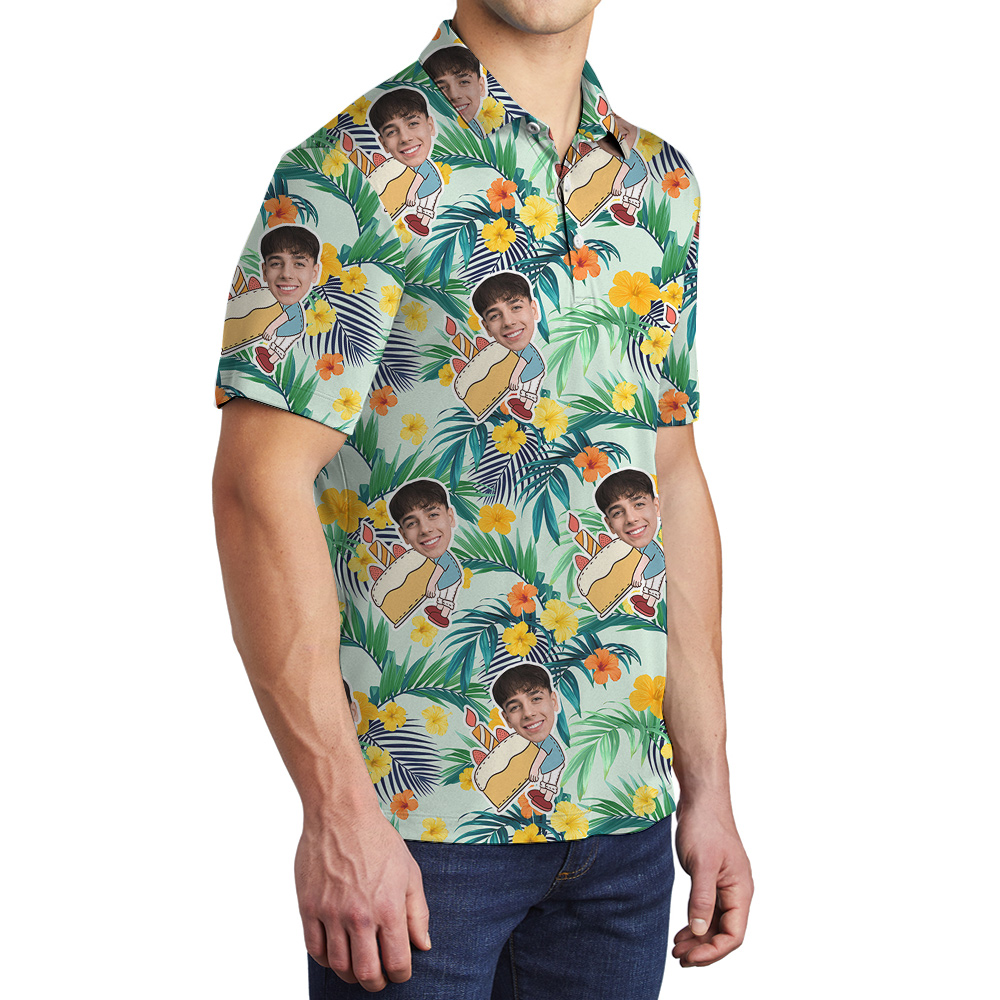 Tropical Forest Custom Birthday Hawaiian Polo Shirt for Men with Face