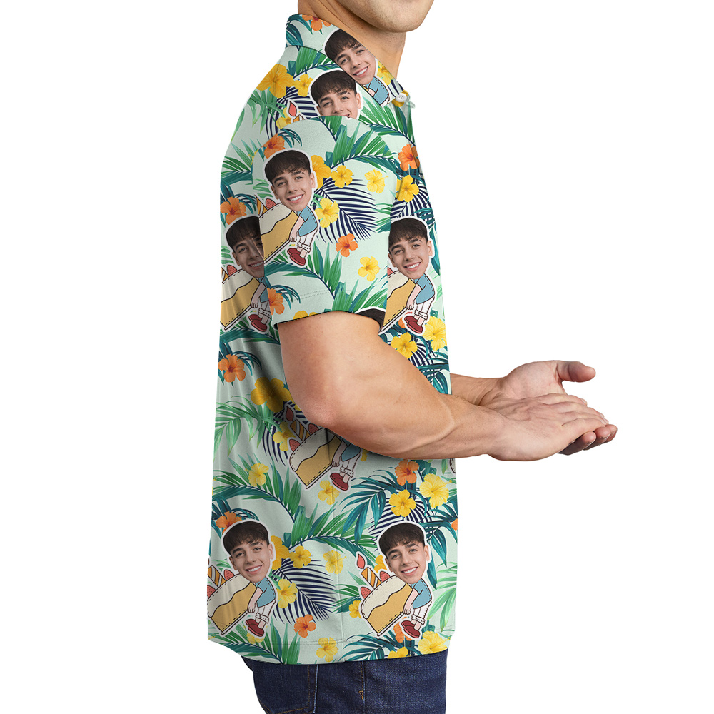 Tropical Forest Custom Birthday Hawaiian Polo Shirt for Men with Face