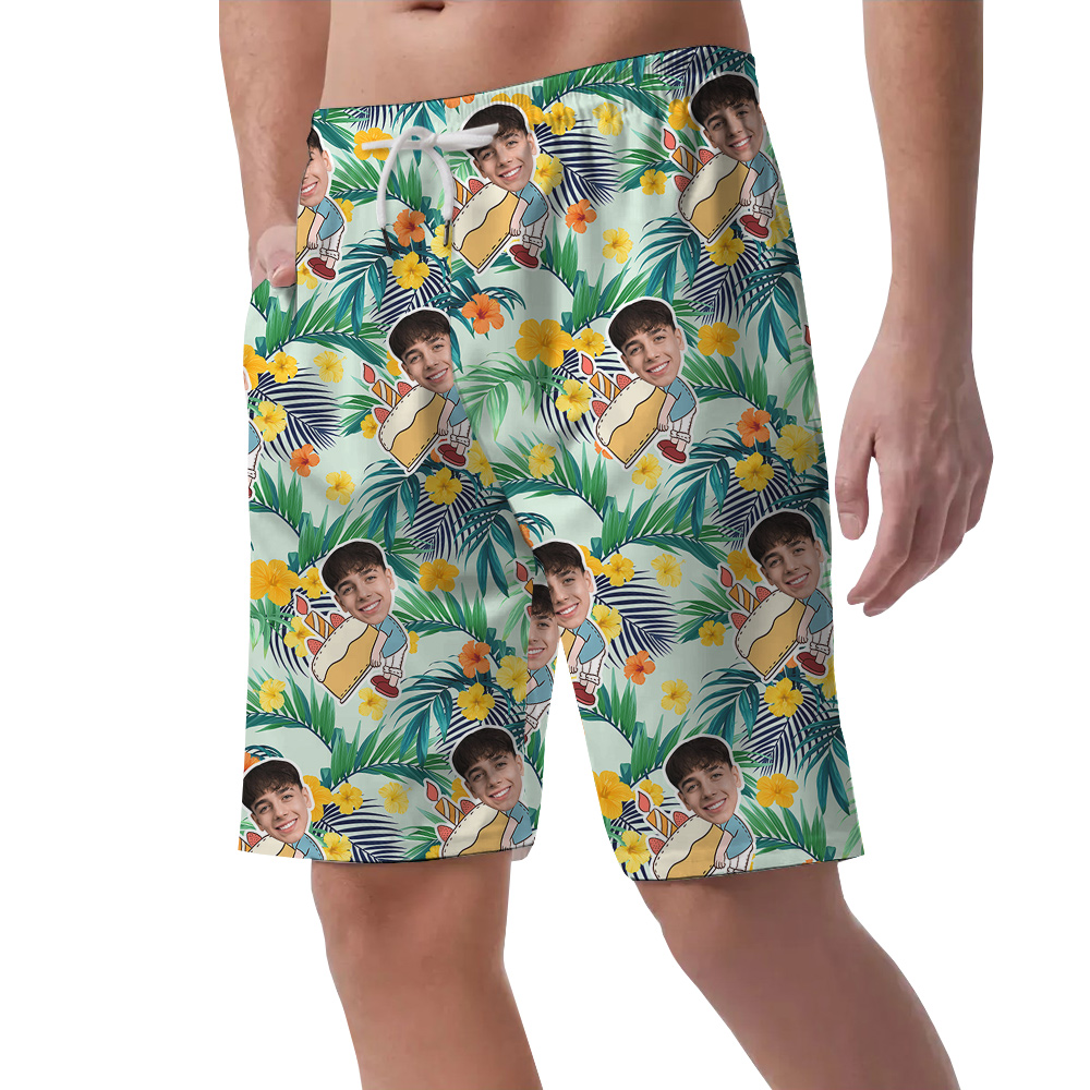 Funny Birthday Hawaiian Men Short with Custom Face