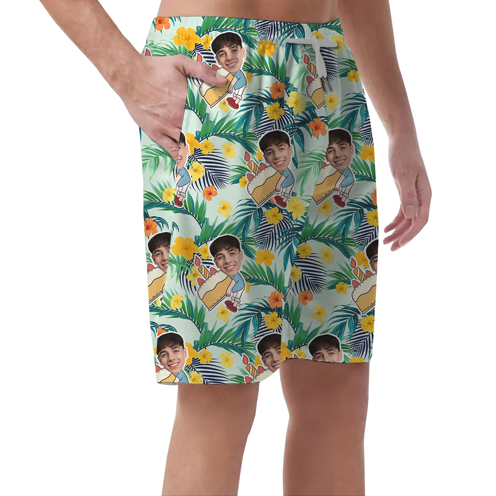 Funny Birthday Hawaiian Men Short with Custom Face