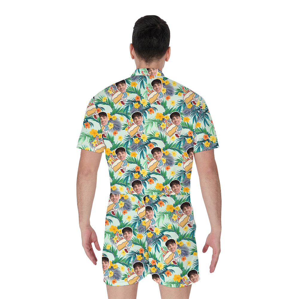 Funny Birthday Hawaiian Men Romper with Custom Face