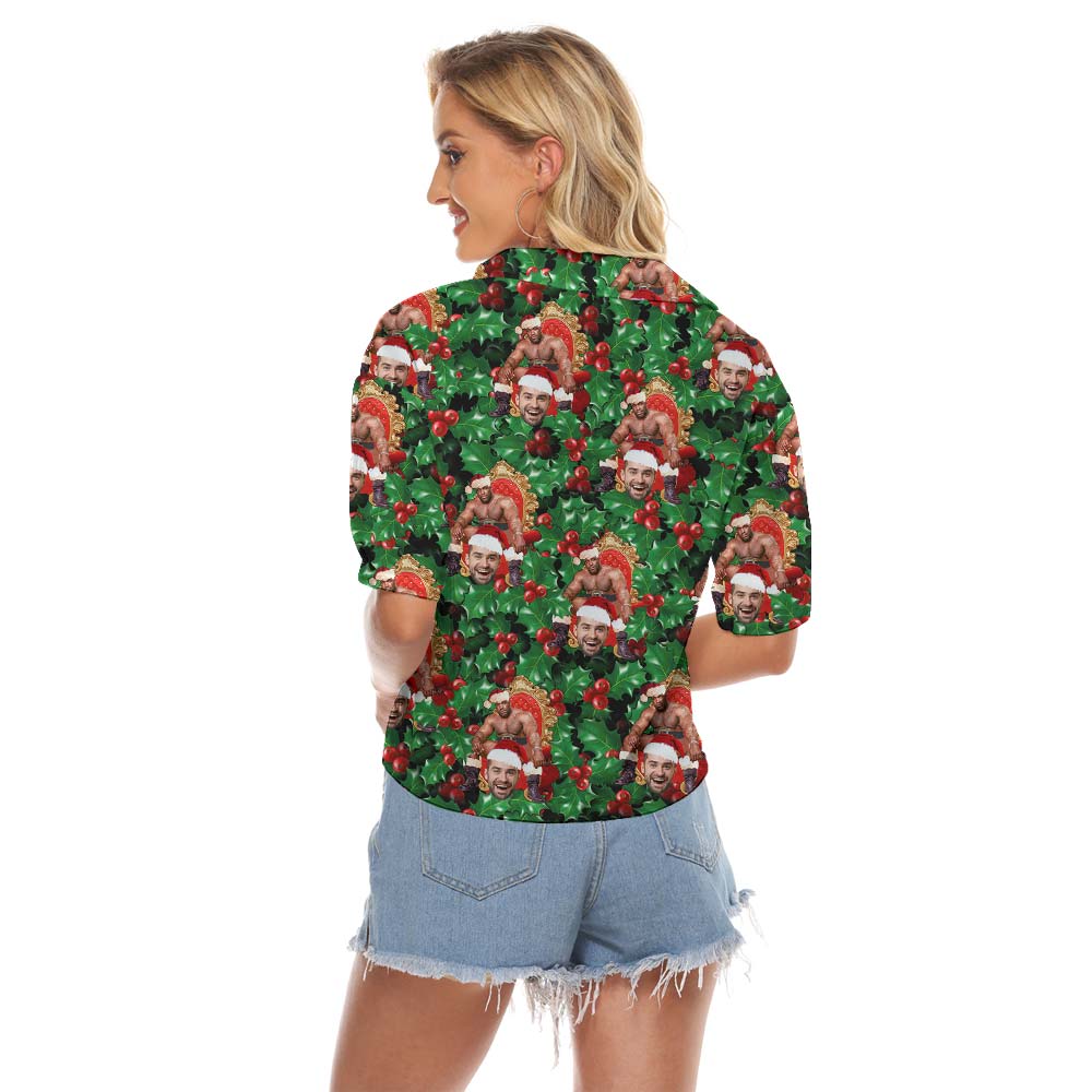 Funny Custom Face Tropical Women's Cropped Shirt