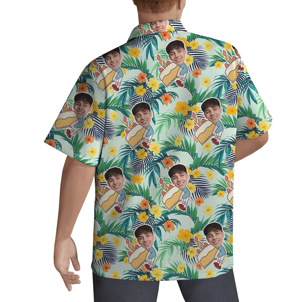 Tropical Green Custom Birthday Hawaiian Shirt for Men with Face