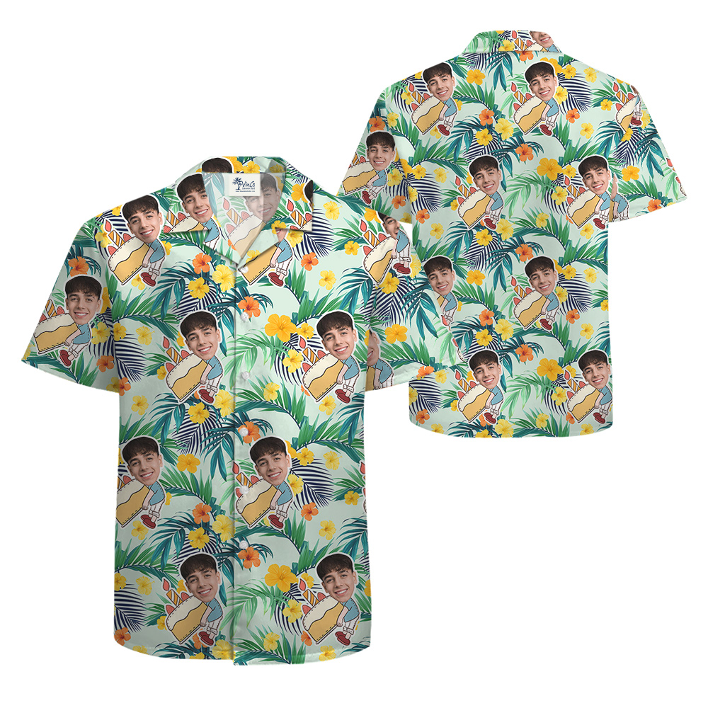 Tropical Green Custom Birthday Hawaiian Shirt for Men with Face