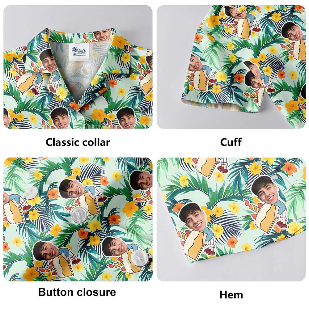 Tropical Green Custom Birthday Hawaiian Shirt for Men with Face
