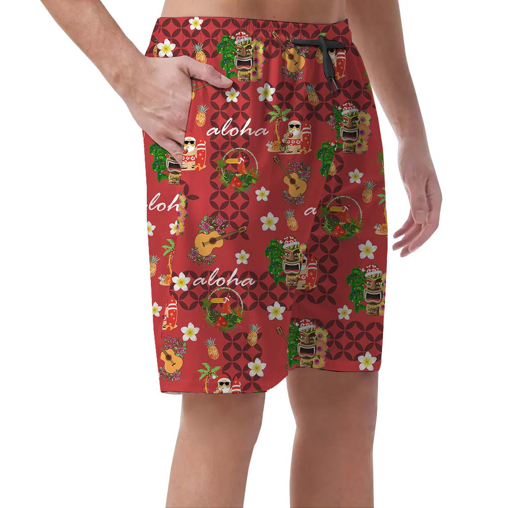 Lovely Red Aloha Beach Men's Shorts