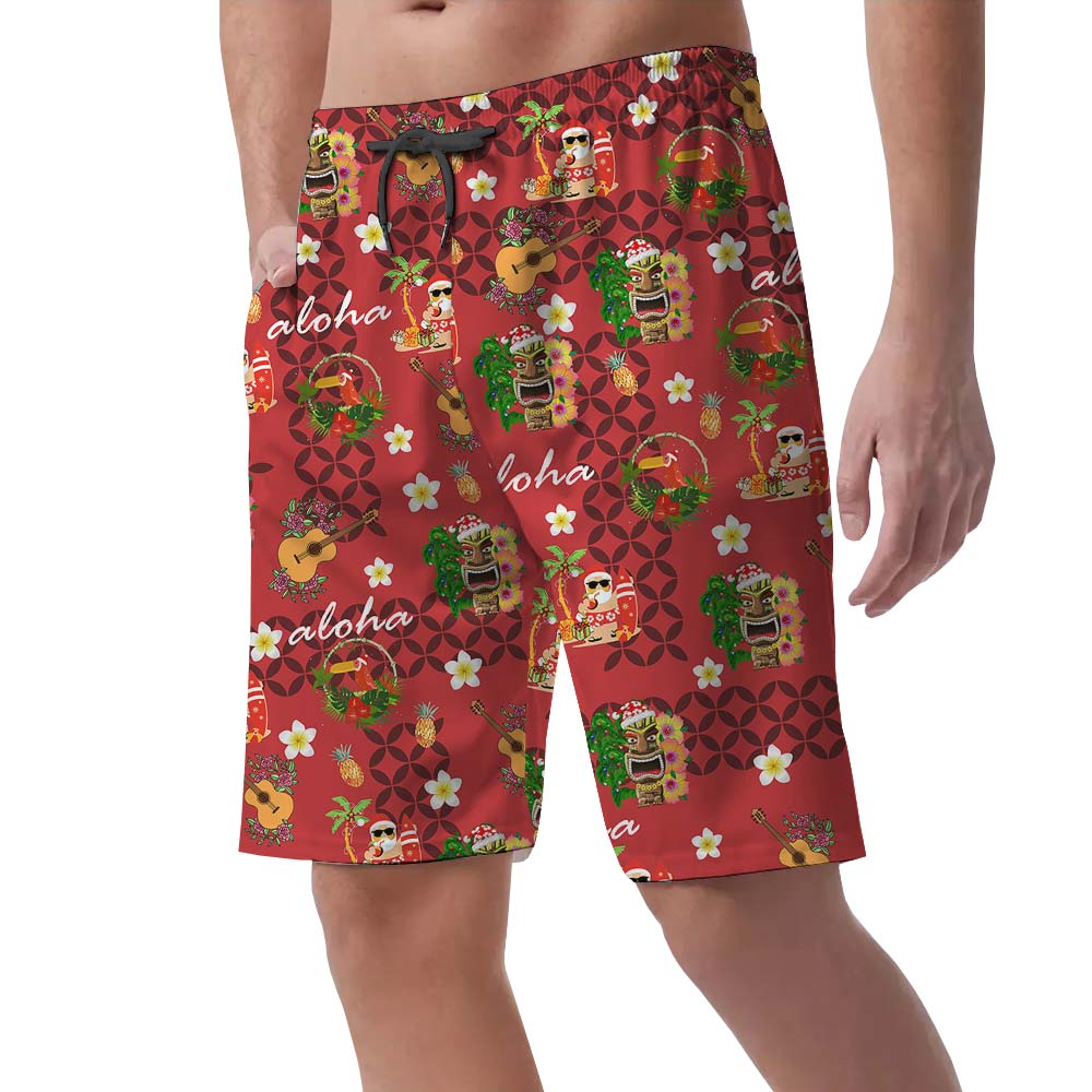 Lovely Red Aloha Beach Men's Shorts