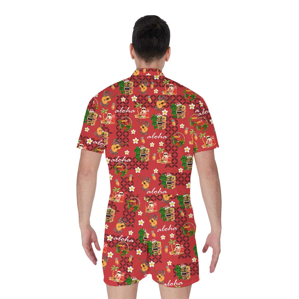 Hawaiian Aloha Red Matching Men's Romper