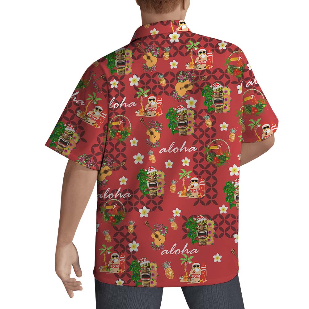 Red Aloha Men's Shirt With Beach Santa