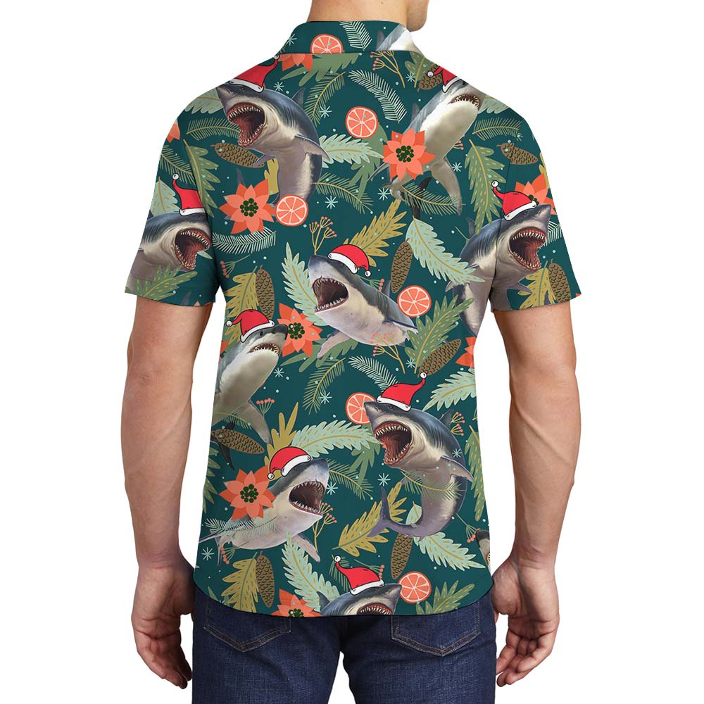 Hawaiian Men's Polo With Santa Shark