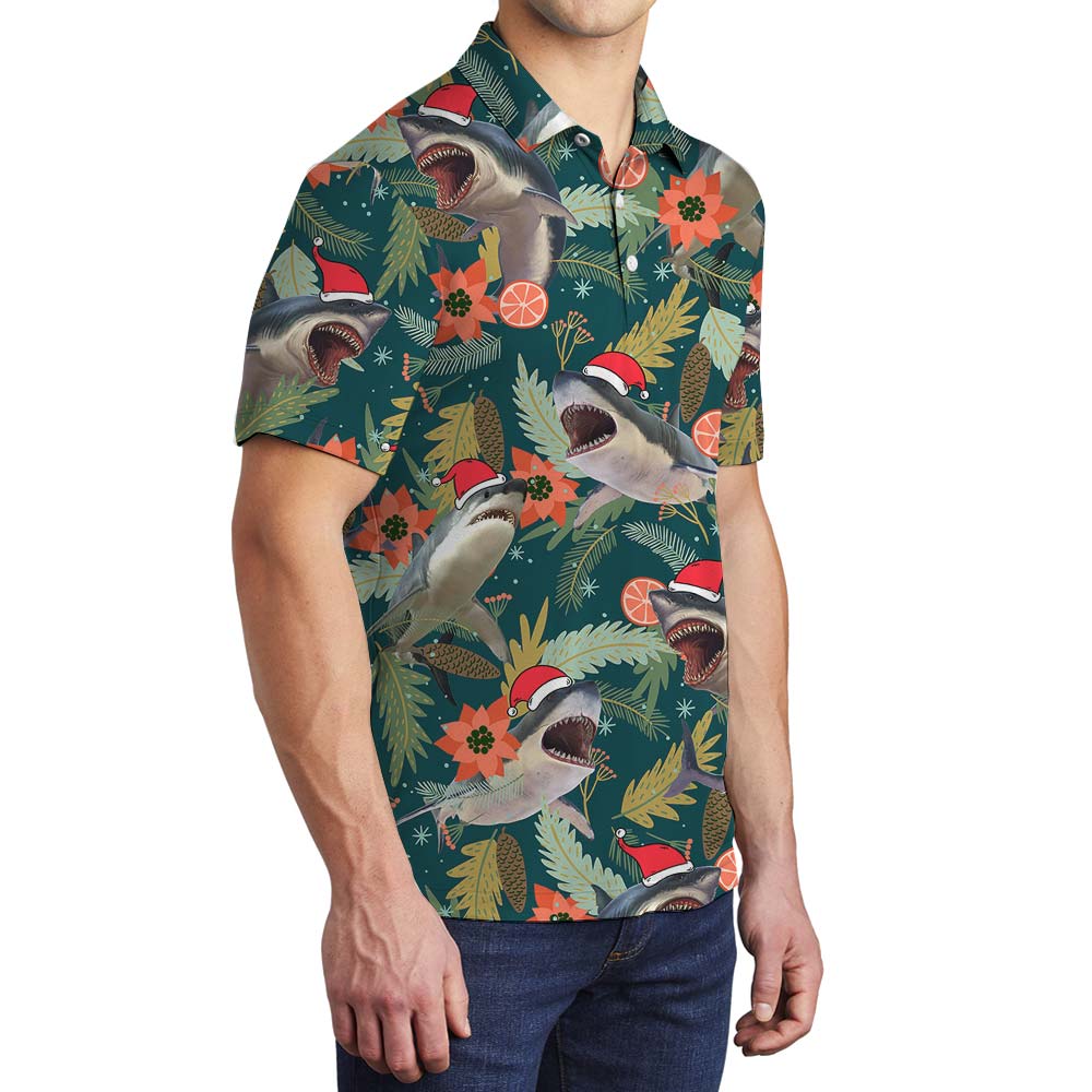 Hawaiian Men's Polo With Santa Shark