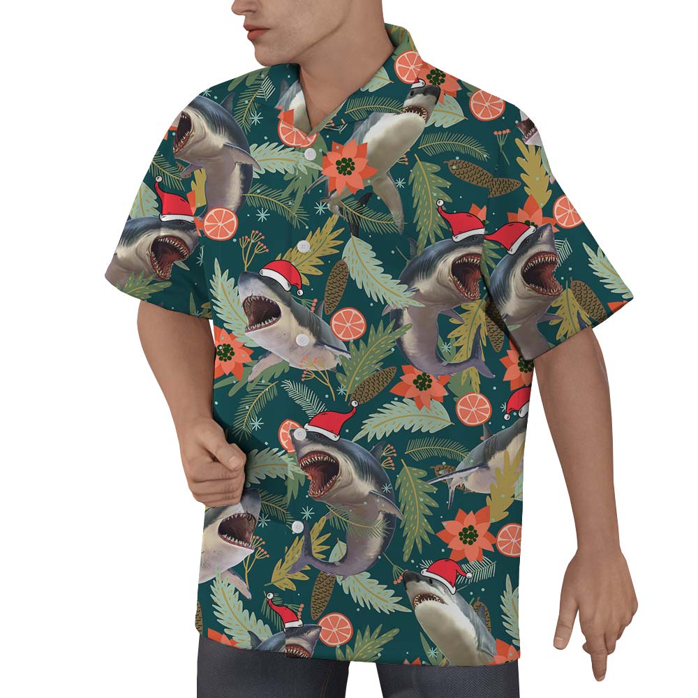 Santa Shark Tropical Hawaiian Shirt Men