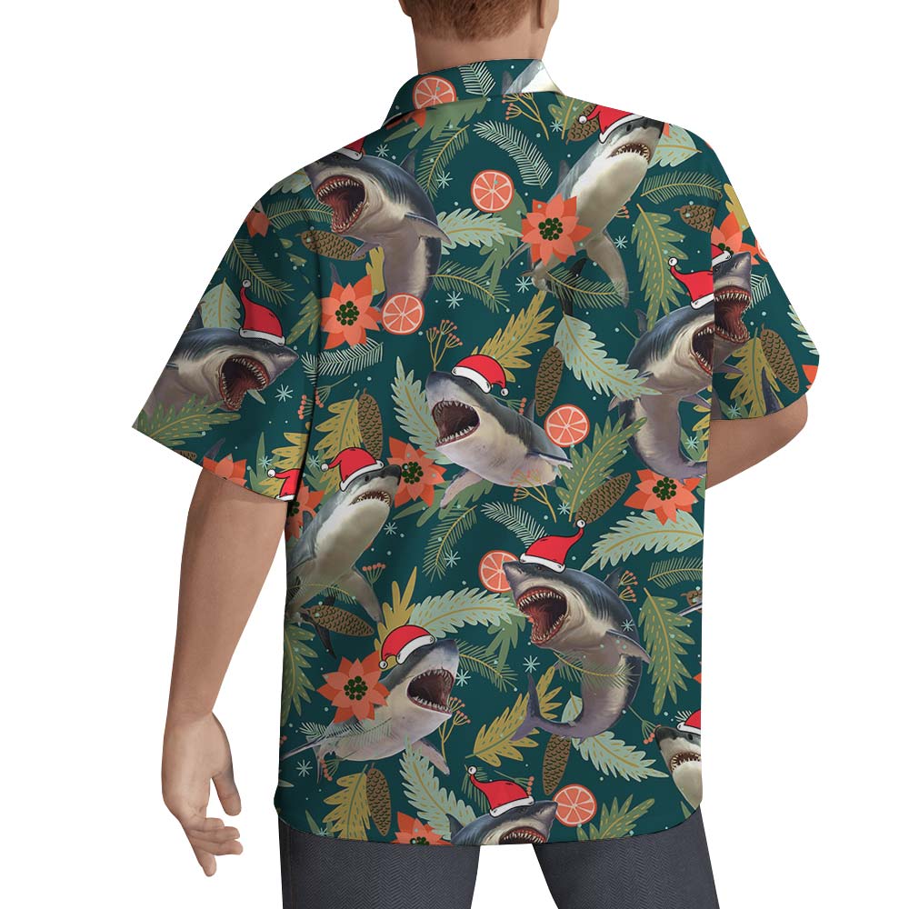 Santa Shark Tropical Hawaiian Shirt Men