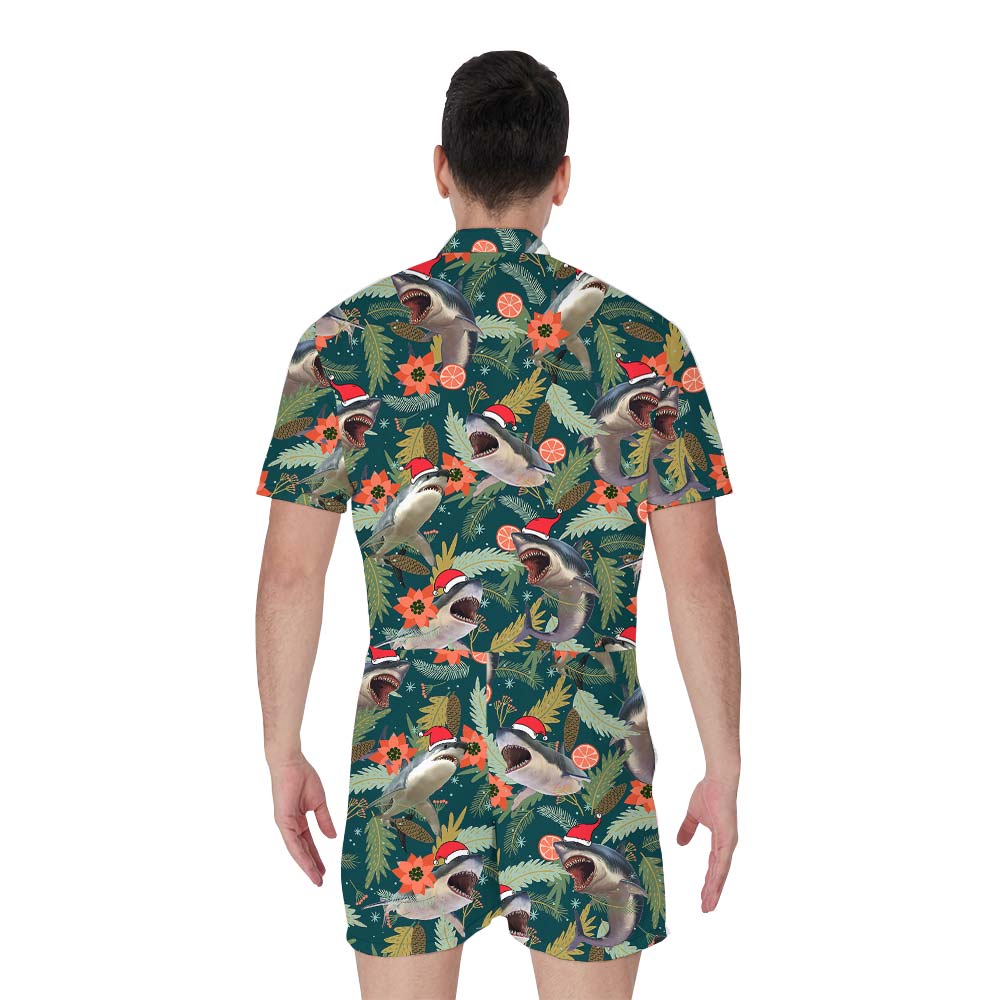 Hawaiian Shark With Santa Hat Men's Romper