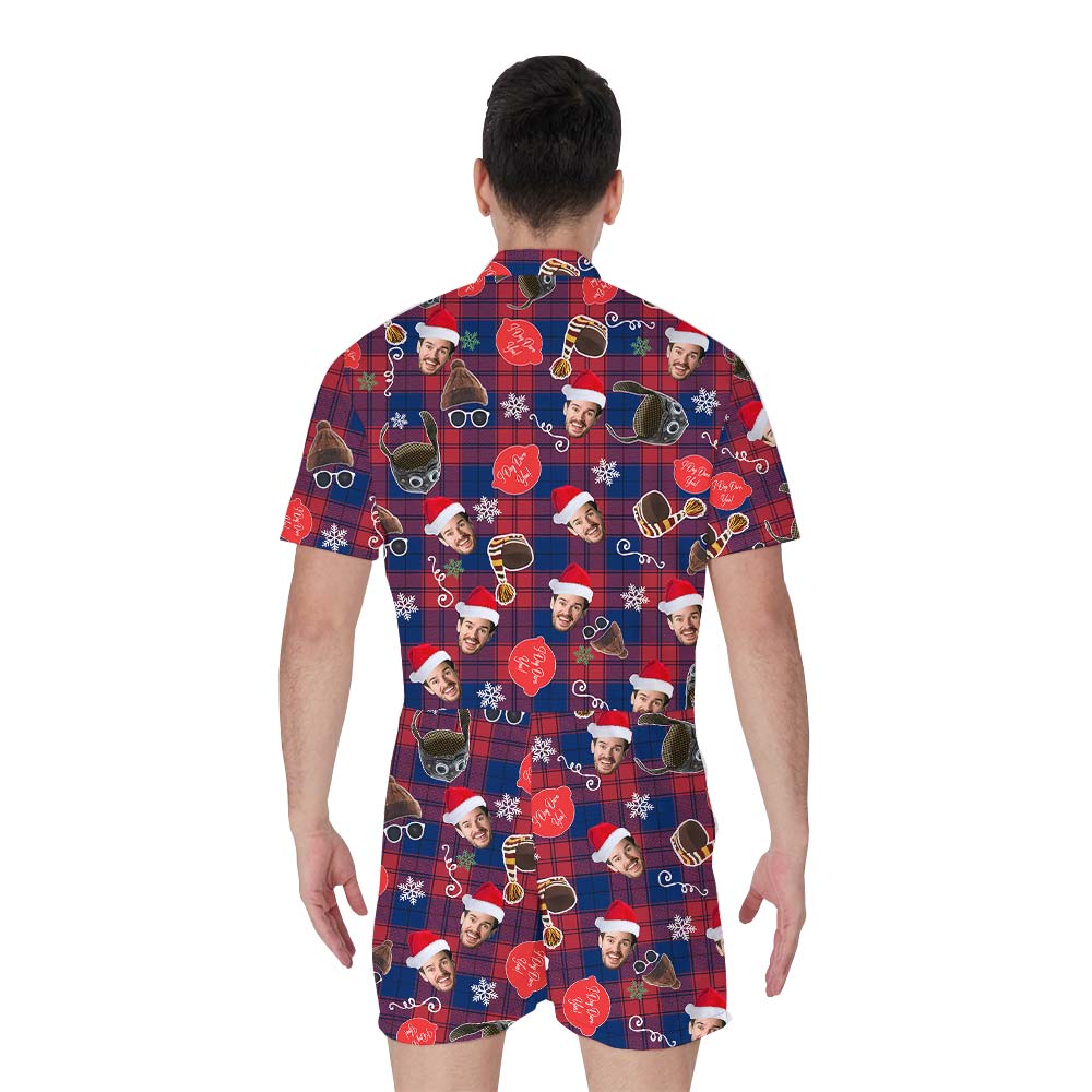 X-mas Custom Plaid Buffalo Hawaiian Men's Romper
