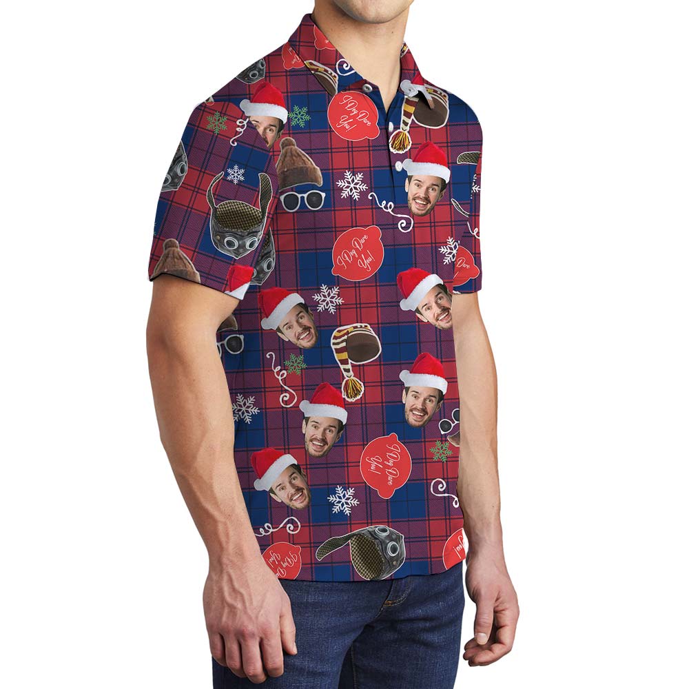 Santa Hat Personalized Plaid Red Men's Polo