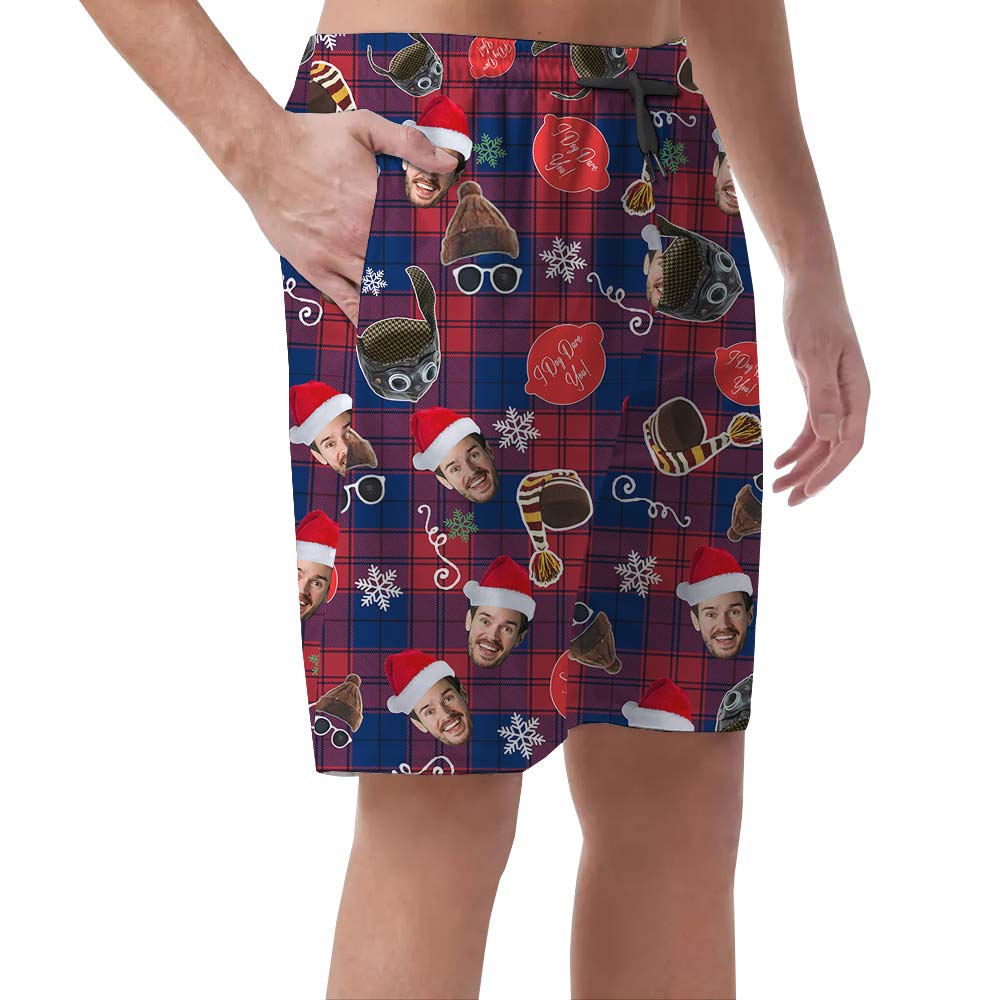Santa Christmas Custom Men's Shorts Plaid Buffalo