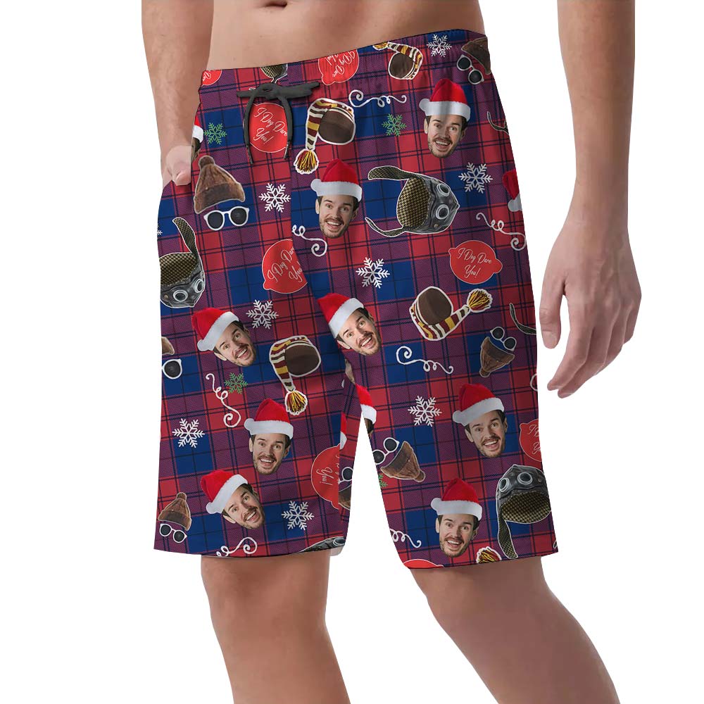 Santa Christmas Custom Men's Shorts Plaid Buffalo