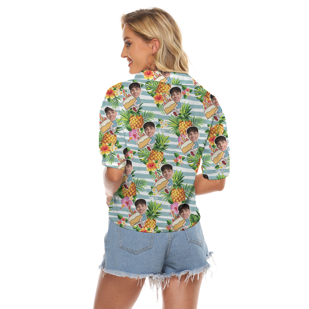 Pineapple Cheers Custom Face for Birthday Hawaiian Women's Cropped Shirt