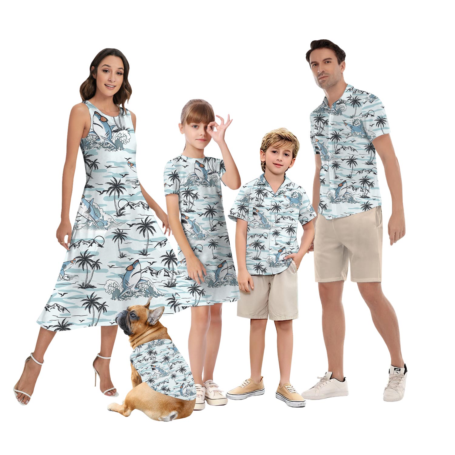 Funny Shark Matching Hawaiian Outfits For Family - variant image 1
