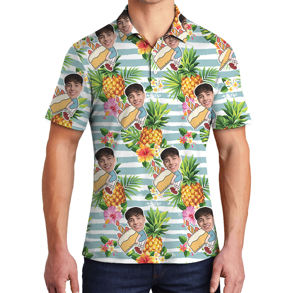 Pineapple Custom Face Birthday Aloha Polo Shirt for Men - variant image 1