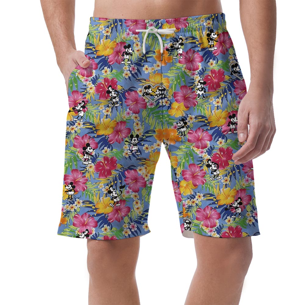 Funny Mickey Flowers Hawaiian Shorts For Men Steamboat Willie - variant image 1