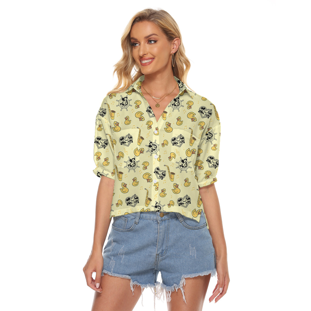 Funny Rubber Ducky Steamboat Willie Mickey Hawaiian Crop Top Shirt - variant image 1