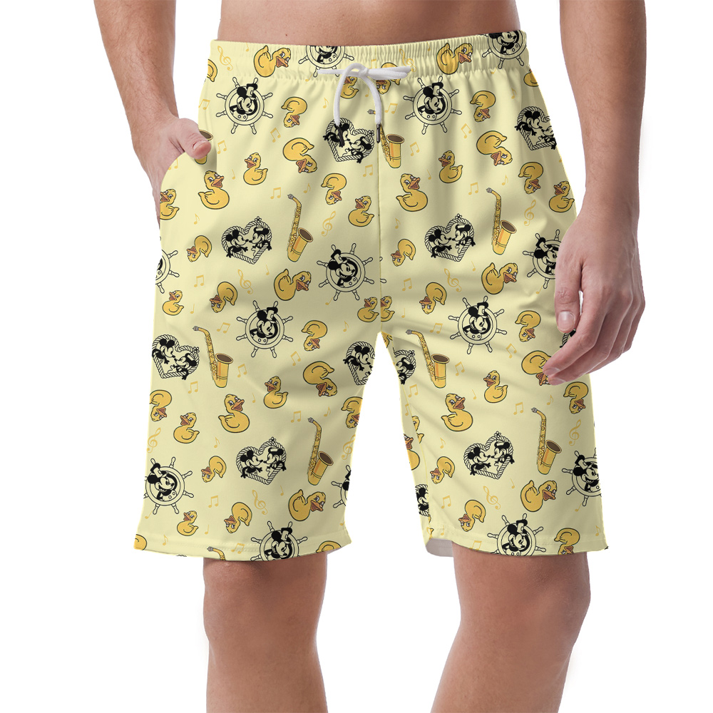 Cute Mickey Steamboat Willie Rubber Ducky Hawaiian Beach Shorts For Men - variant image 1