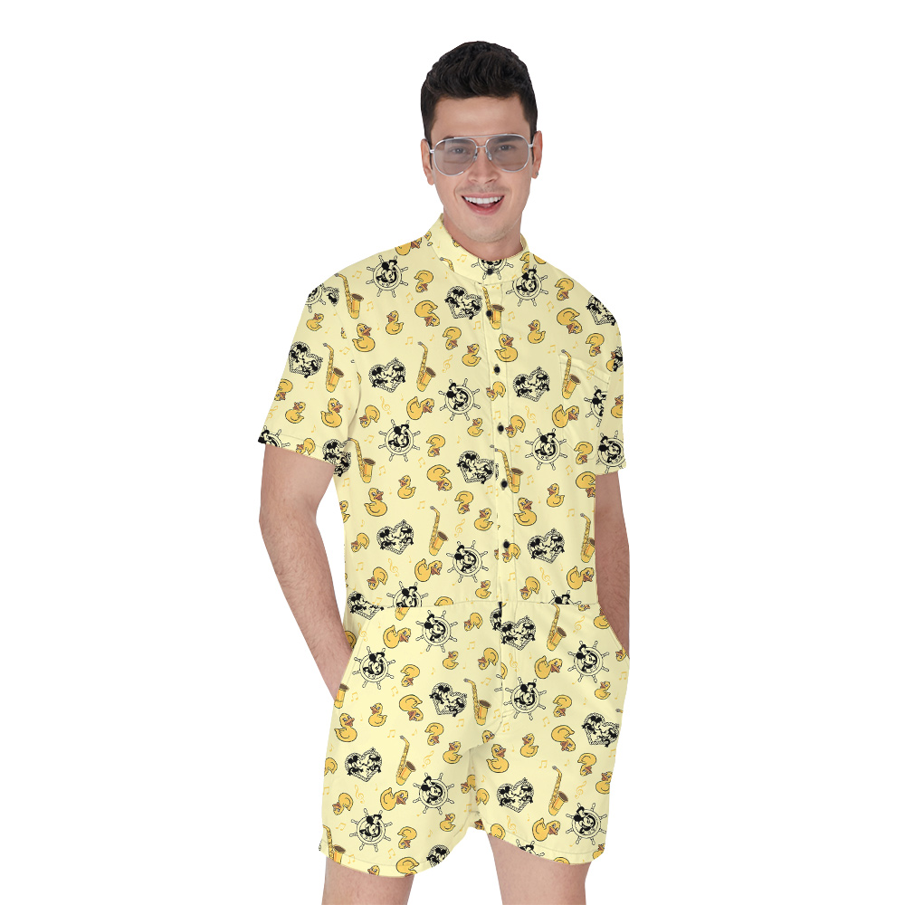 Cute Rubber Ducky Mickey Steamboat Willie Hawaiian Romper For Men - variant image 1