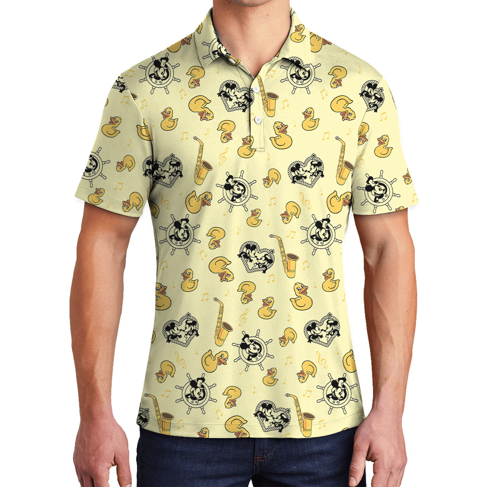 Cute Mickey Steamboat Willie Rubber Ducky Hawaiian Polo Shirt For Men - variant image 1