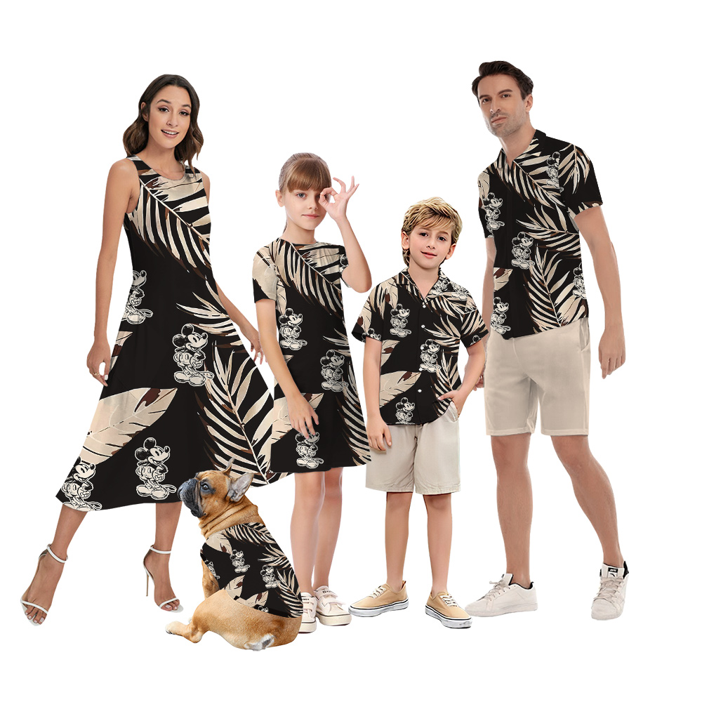 Matching Family Hawaiian Outfits in Mickey 1928 and Black Areca Palm and Bird Leaves - variant image 1