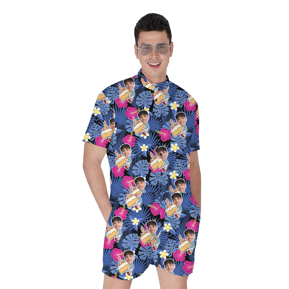 Birthday Vibes Island Custom Hawaiian Romper for Men with Faces and Age - variant image 1