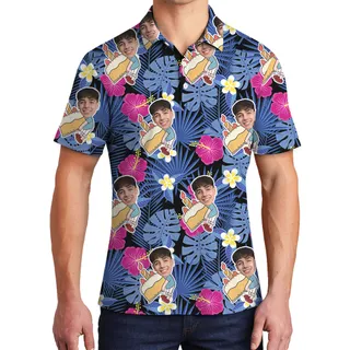 Night Tropical Custom Hawaiian Polo Shirt for Men with Faces and Age