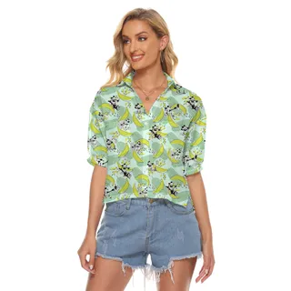 Cute Mickey Steamboat Willie Banana Hawaiian Crop Top Shirt For Women