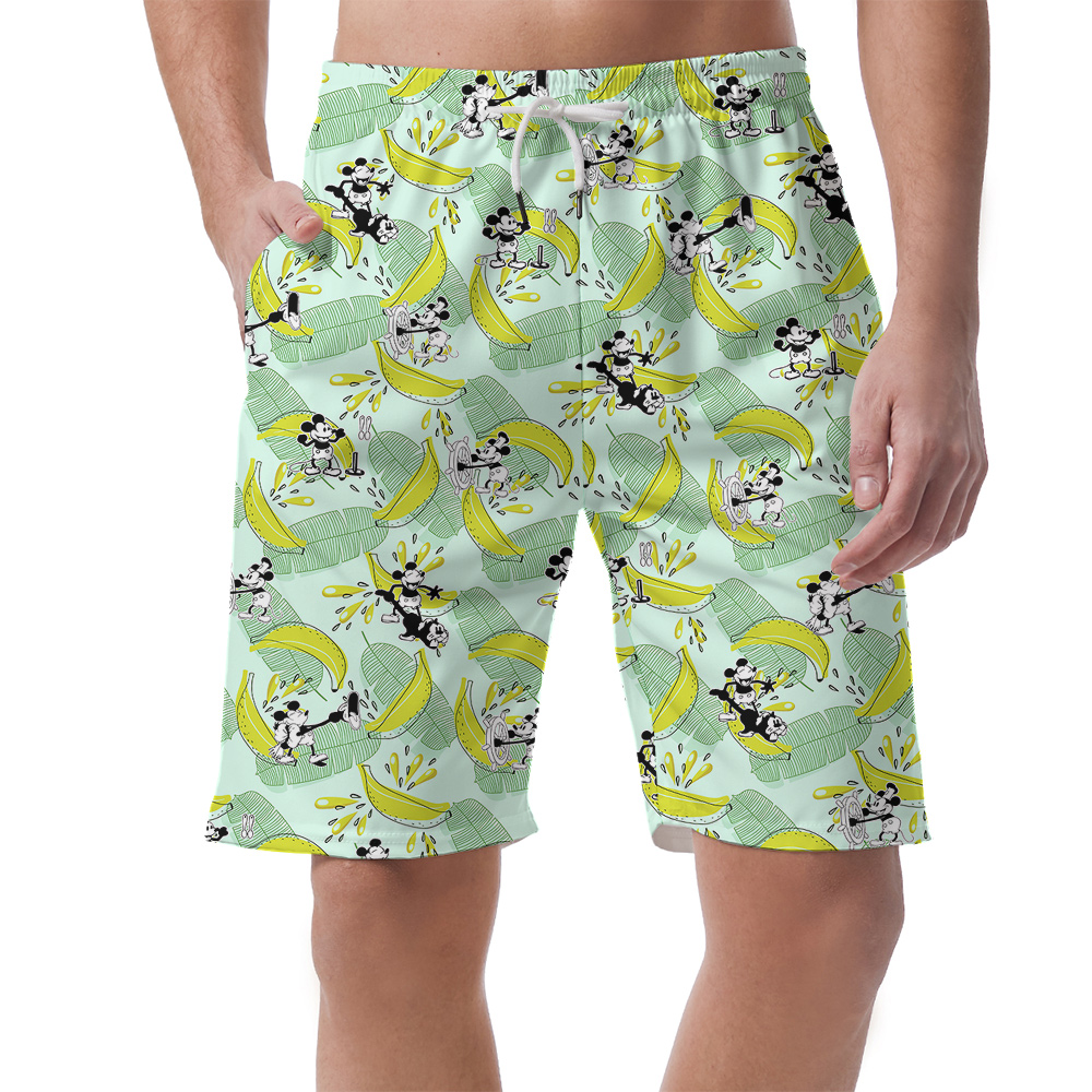 Funny Mickey Steamboat Willie Banana Men's Hawaiian Beach Shorts - variant image 1
