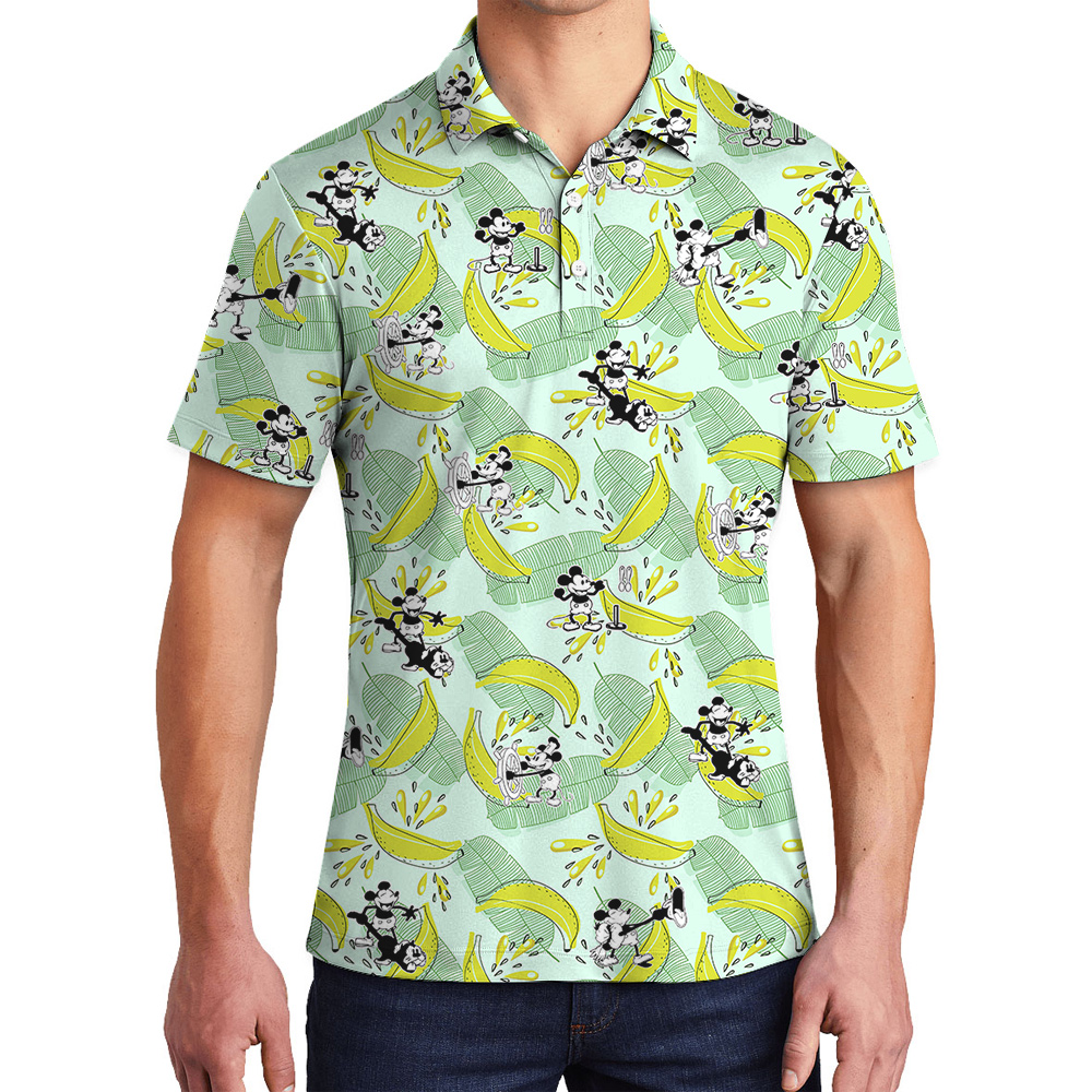Cute Steamboat Willie Mickey Banana Hawaiian Polo Shirt For Men - variant image 1