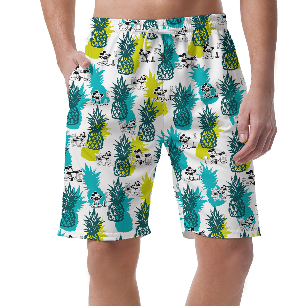 Cute Mickey Steamboat Willie Movie Pineapple Hawaiian Beach Shorts For Men - variant image 1