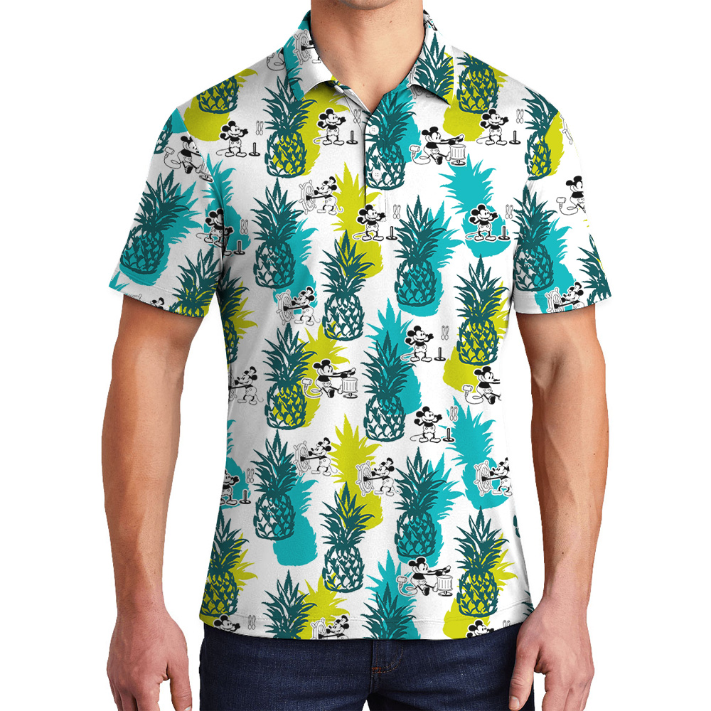 Vintage Pineapple Steamboat Willie Mickey Hawaiian Polo Shirt - variant image 1
